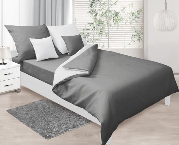 Dobbeltsidet satin sengetøj 140x200 + 70x80 hvid/grå MATEX