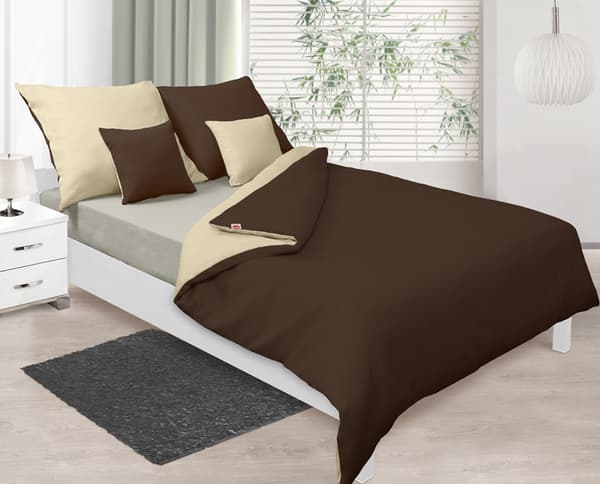 Dubbelsidigt satin sängkläder 140x200 + 70x80 ljus beige/brun MATEX