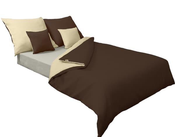 Dubbelsidigt satin sängkläder 140x200 + 70x80 ljus beige/brun MATEX