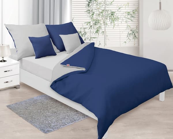 Kaksipuoliset satiinivuodevaatteet 140x200 + 70x80 harmaa/laivastonsininen MATEX