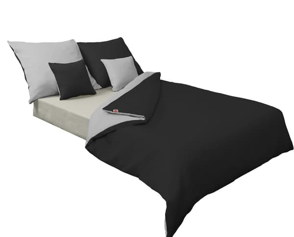 Satin dobbeltsidet sengetøj 140x200 + 70x80 grå/sort MATEX