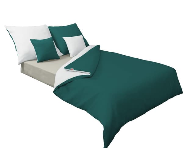 Dubbelsidigt satängsäng 160x200 +2x70x80 vit/smörgrön MATEX