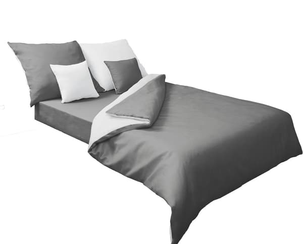Dobbeltsidet satin sengetøj 160x200 +2x70x80 hvid/grå MATEX