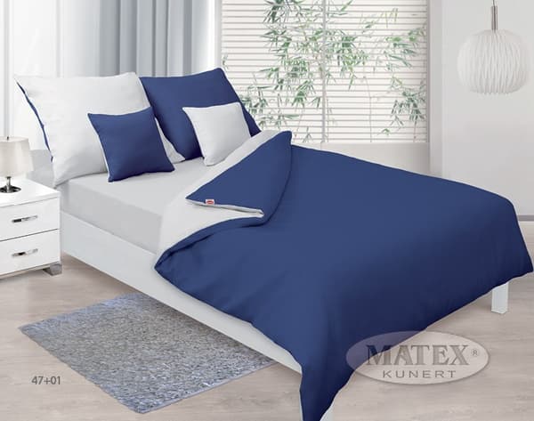 Dubbelsidigt satin sängkläder 160x200 +2x70x80 vit/marinblå MATEX