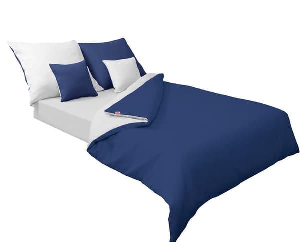 Dubbelsidigt satin sängkläder 160x200 +2x70x80 vit/marinblå MATEX