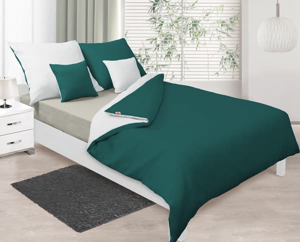 Dubbelsidigt satängsäng 220x200 +2x70x80 vit/smörgrön MATEX