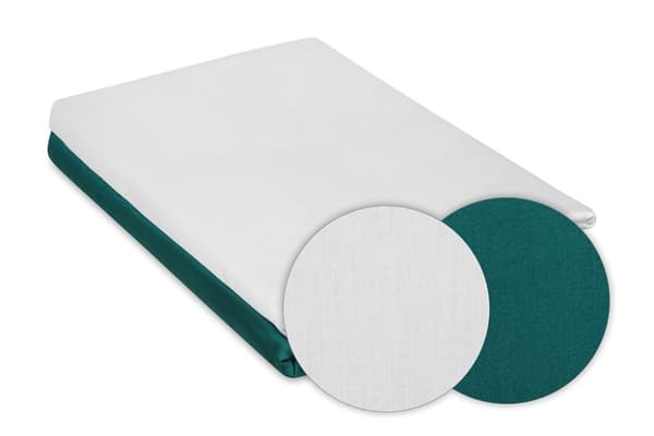 Dubbelsidigt satängsäng 220x200 +2x70x80 vit/smörgrön MATEX