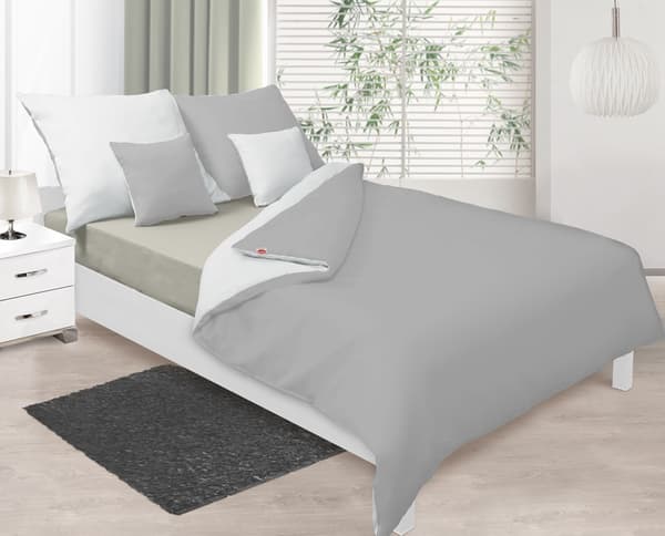 Dubbelsidiga sängkläder i satin 220x200 +2x70x80 vit/ask MATEX