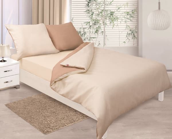 Dubbelsidig satin sängkläder 220x200 +2x70x80 ljus/mörk beige MATEX