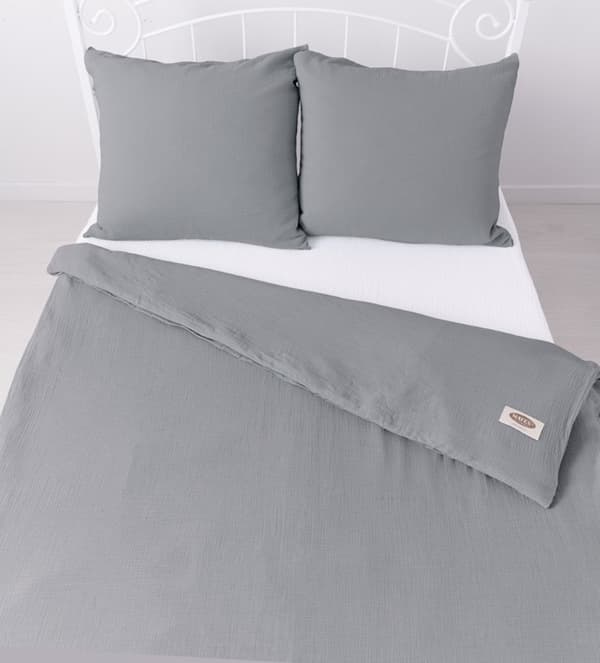 Sängkläder i bomull MUSLIN mörkgrå (160x200-1,70x80-2)