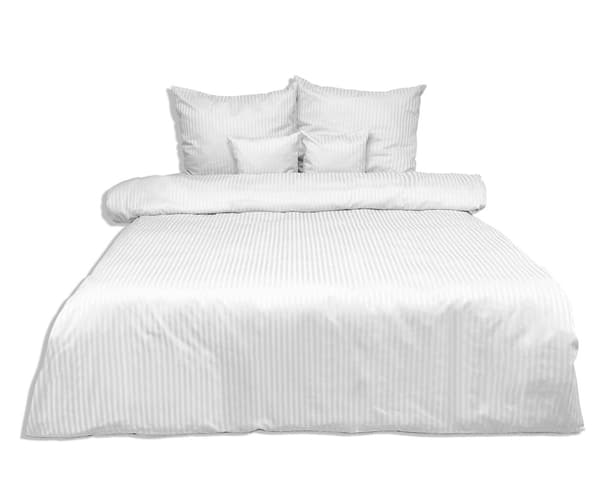 Sängset med vit damast, ränder 1 cm 220x200 +2x70x80 MATEX