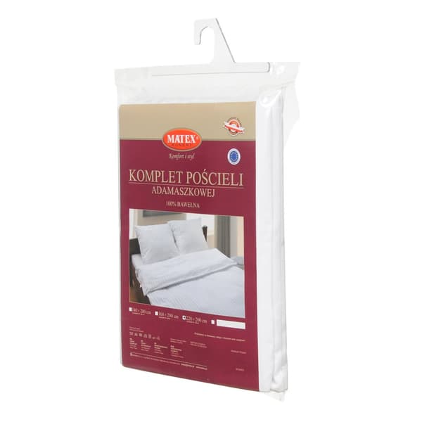 Sängset med vit damast, ränder 1 cm 220x200 +2x70x80 MATEX