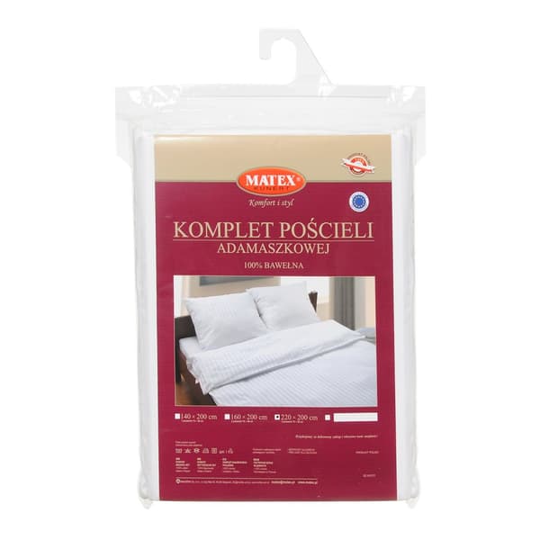 Sängset med vit damast, ränder 1 cm 220x200 +2x70x80 MATEX