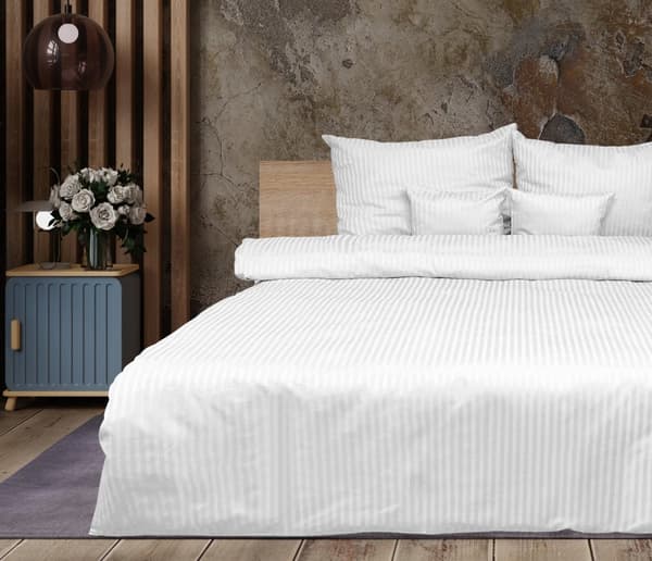 Sängset med vit damast, ränder 1 cm 220x200 +2x70x80 MATEX