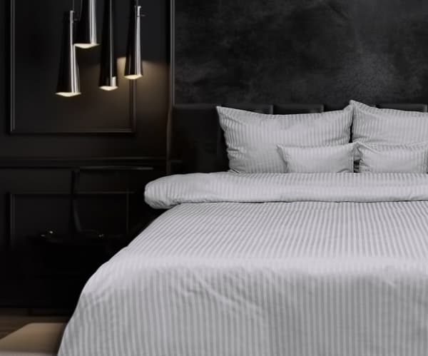 Sengetøj med Adamask grå, striber 1 cm 220x200 + 2x70x80 ren bomuld MATEX