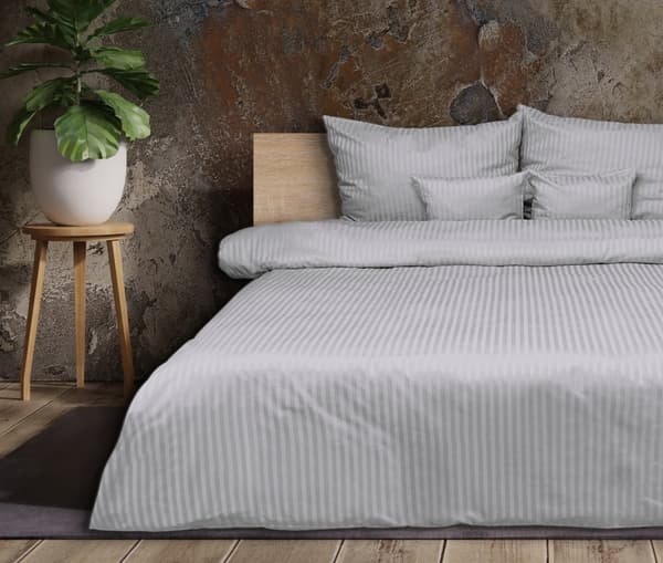 Sengetøj med Adamask grå, striber 1 cm 220x200 + 2x70x80 ren bomuld MATEX
