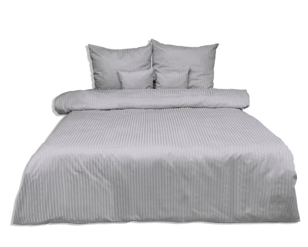 Sengetøj med Adamask grå, striber 1 cm 220x200 + 2x70x80 ren bomuld MATEX