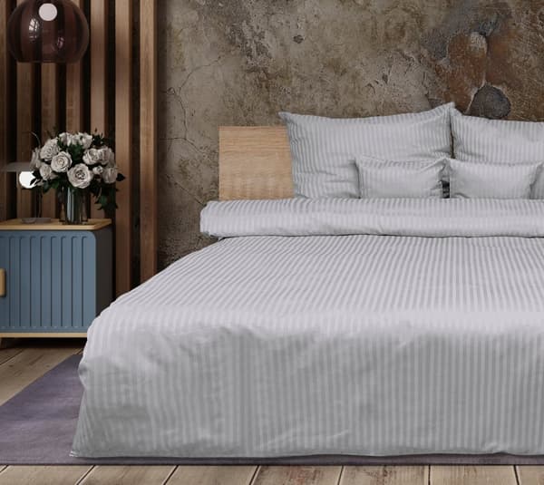Sengetøj med Adamask grå, striber 1 cm 220x200 + 2x70x80 ren bomuld MATEX