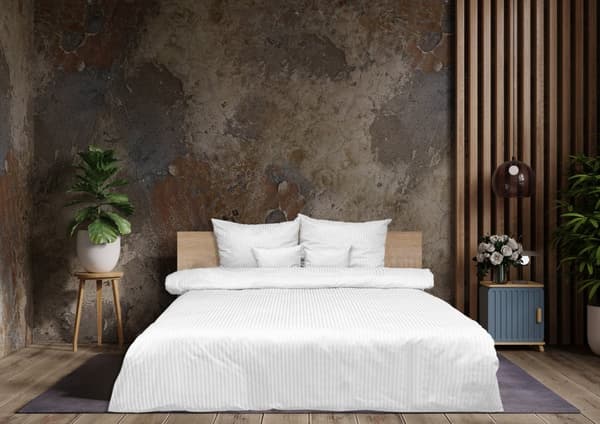 Sengesæt med hvid damask, striber 1cm 160x200+2x70x80 MATEX