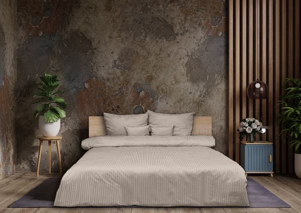 Beige Damask vuodevaatteet, 1cm raidat, 160x200 +2x70x80 MATEX