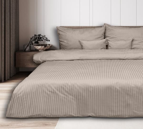 Beige Damask vuodevaatteet, 1cm raidat, 160x200 +2x70x80 MATEX