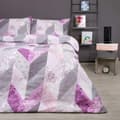 Pikkukuva 1 / 3: Puuvillaiset vuodevaatteet 160x200 COTTONLOVE valkoinen harmaa pinkki siksak + kukkia