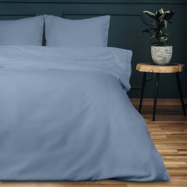 Bomuld satin sengetøj 200x220 ensfarvet blå