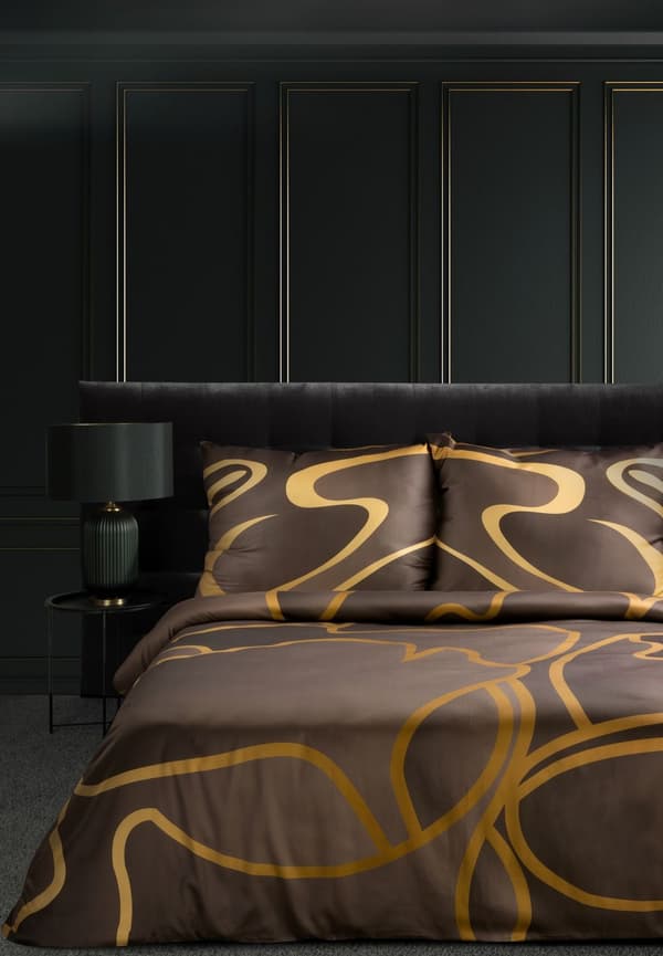Sängkläder i bomull och tencel ALISMA1 160x200 Eurofirany blommönster brunt guld