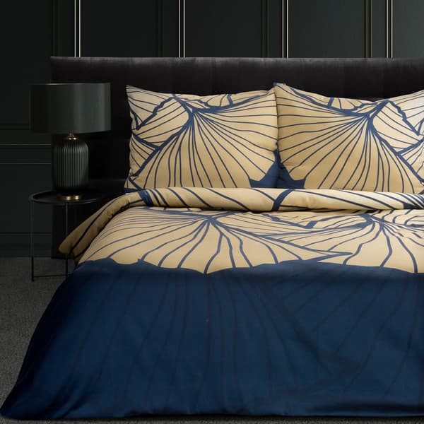 Tencel stof sengetøj MUSA4 160x200 Eurofirany marineblå guld med ginkgo blade