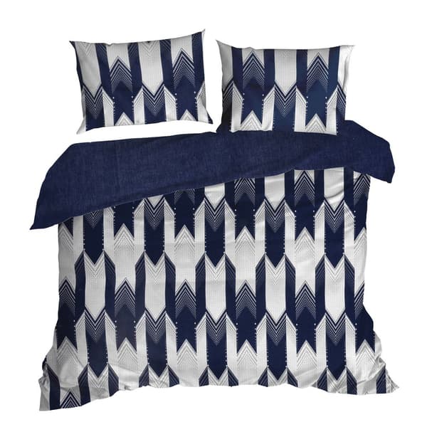 Sengetøj lavet af makosatin PALERMO-4 Terra Collection 160x200 Eurofirany hvid marineblå geometri