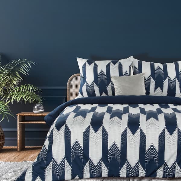 Sengetøj lavet af makosatin PALERMO-4 Terra Collection 160x200 Eurofirany hvid marineblå geometri
