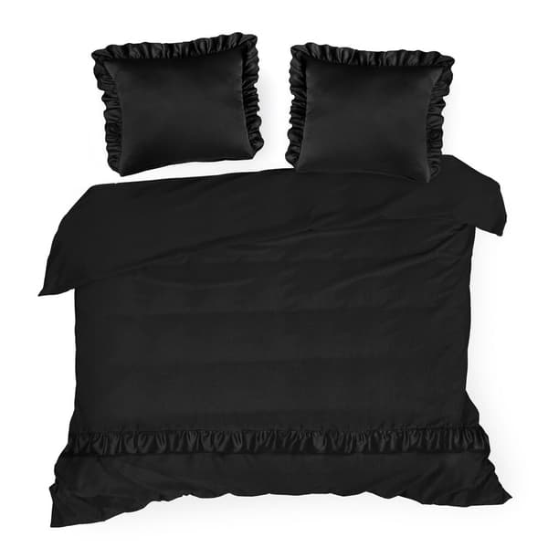 Satin sengetøj VENUS 160x200 Eurofirany sort med dikkedarer