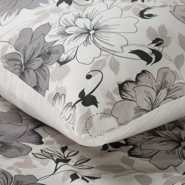 Satin sengetøj FORÅR 160x200 Eurofirany hvid grafit beige sorte blomster