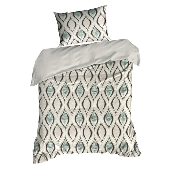 Satin sengetøj FORÅR 160x200 Eurofirany beige cremegrøn geometri etno