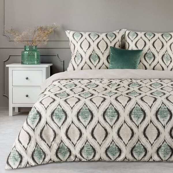 Satin sengetøj SPRING 200x220 Eurofirany beige cremegrøn geometri etno