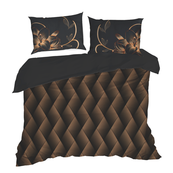 VICTORIA12 160x200 Eurofirany makosatin sengetøjssæt sort guld geometri blomster