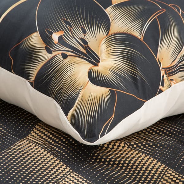 VICTORIA12 160x200 Eurofirany makosatin sengetøjssæt sort guld geometri blomster