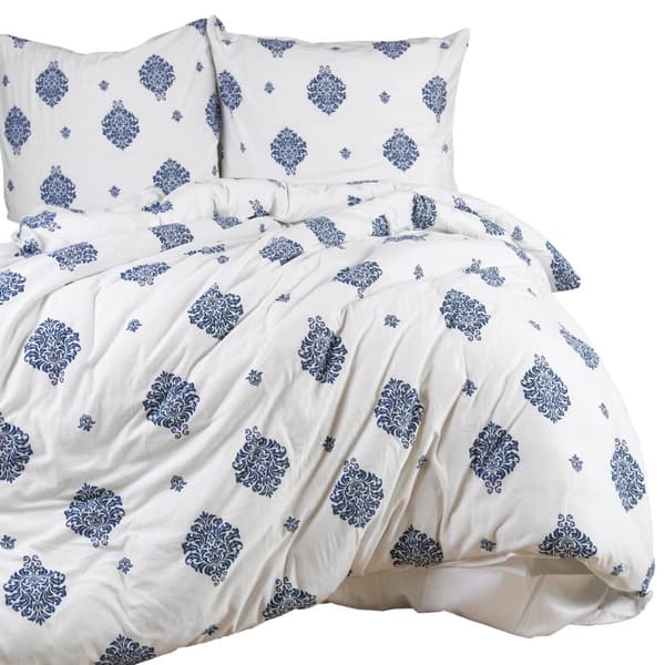 Jersey sängkläder 160x200 JERSEYLOVE vita marinblå geometriska ornament