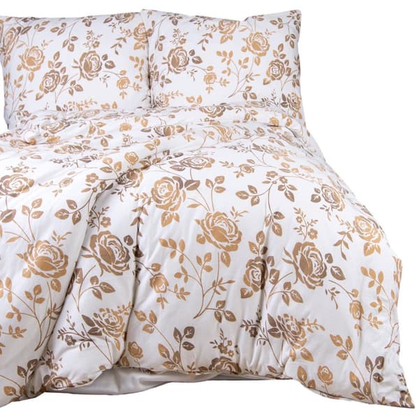 Jersey vuodevaatteet 200x220 JERSEYLOVE valkobeige kukka ruusuja