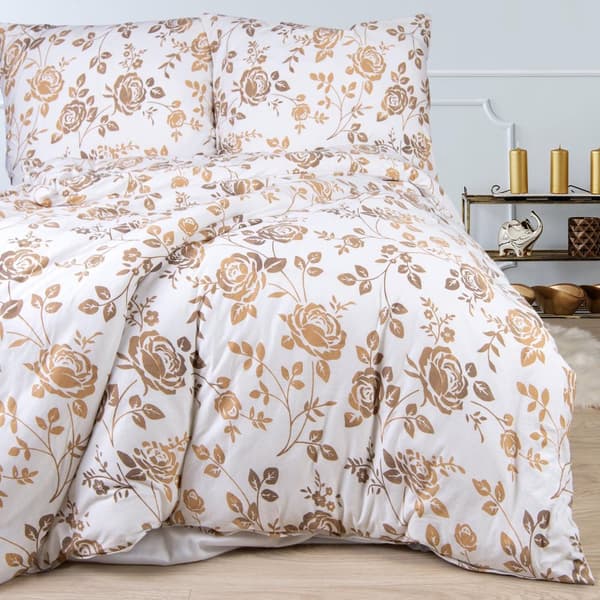 Jersey vuodevaatteet 200x220 JERSEYLOVE valkobeige kukka ruusuja