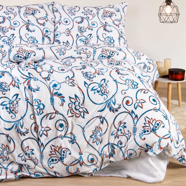 Jersey sengetøj 200x220 JERSEYLOVE hvide farverige paisley blomster