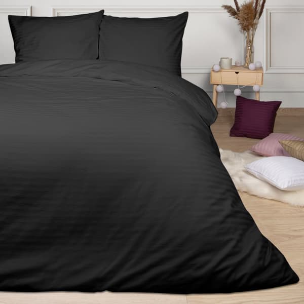 Bomuld satin sengetøj damask 180x200 sort