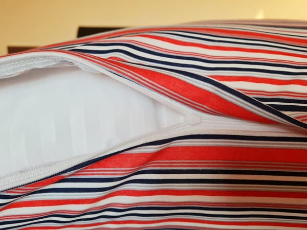 Jersey sengetøj 160x200 orange navy creme striber