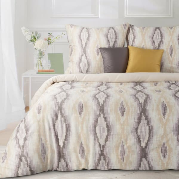 NIKA satin sängkläder 200x220 Eurofirany beige sand stål geometri etno