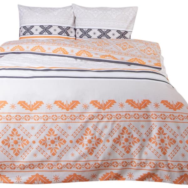 Flanell sengetøj 160x200 Darymex hvid orange med geometriske snefnug