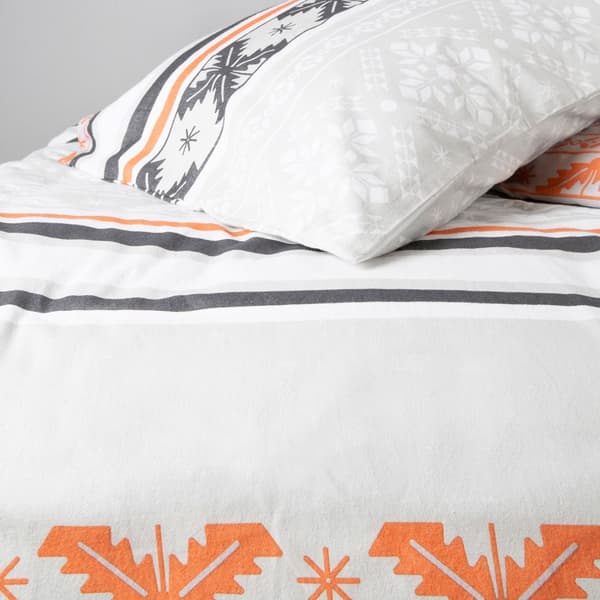 Flanell sengetøj 200x220 Darymex hvid orange med geometriske snefnug