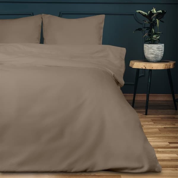 Sängkläder i bomullsatin 160x200 enfärgad mörkbeige