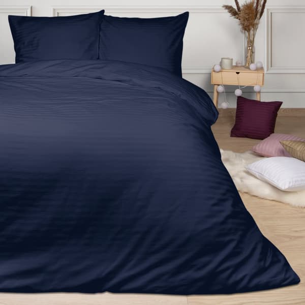 Puuvillasatiini-damastivuodevaatteet 140x200 tummansininen