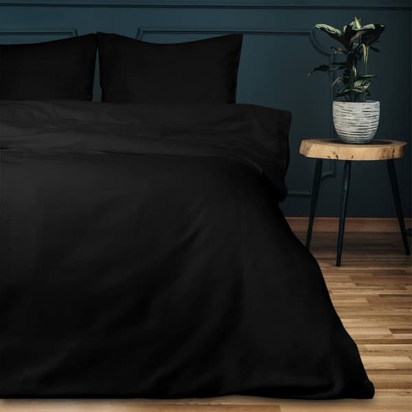 Bomuld satin sengetøj 180x200 ensfarvet sort