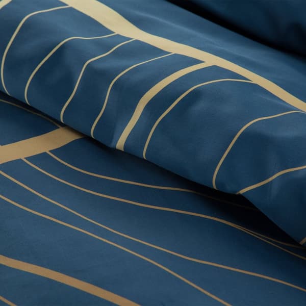Satin sängkläder PREMIUM 200x220 Eurofirany gyllene beige blad på marinblått